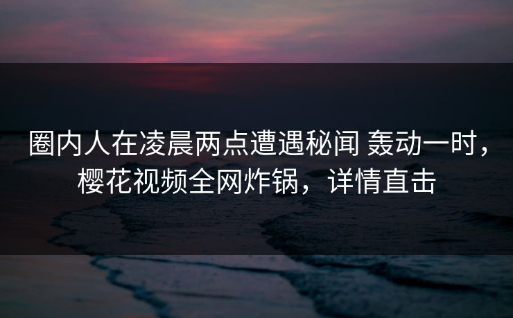圈内人在凌晨两点遭遇秘闻 轰动一时，樱花视频全网炸锅，详情直击
